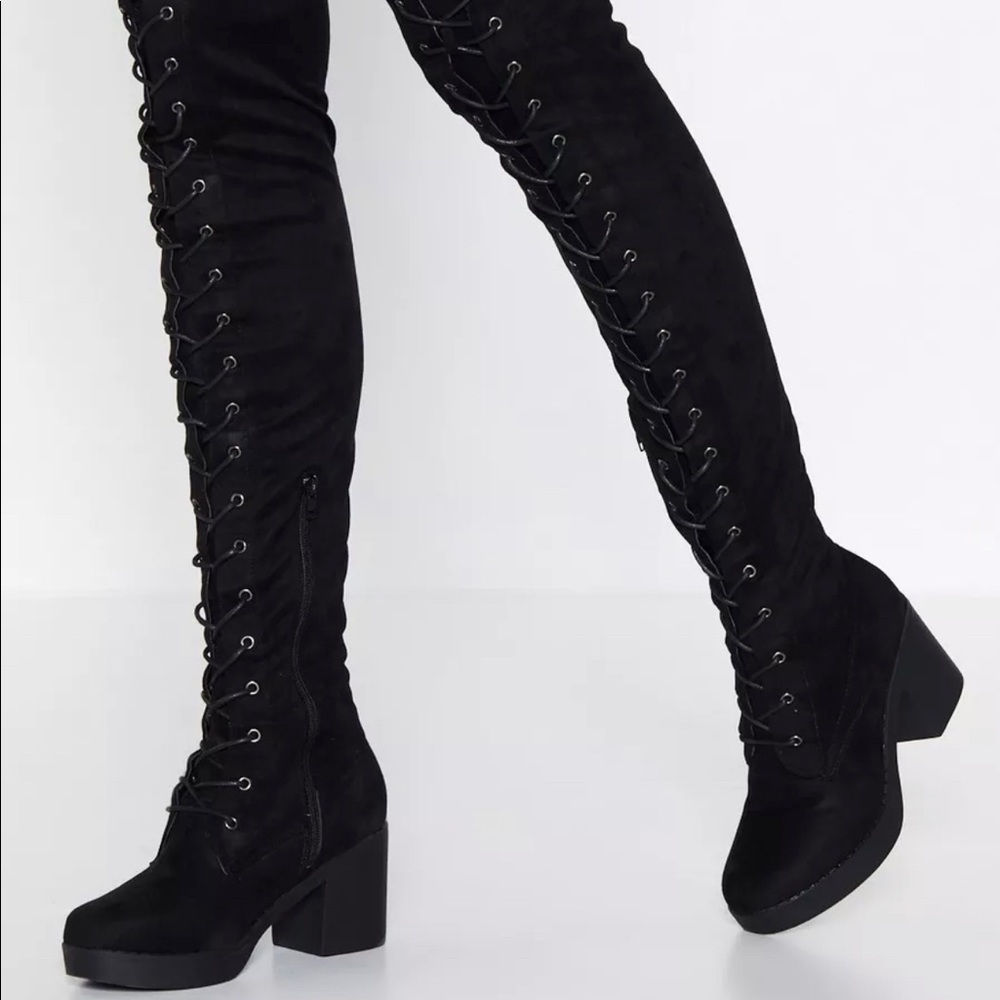 Nasty Gal thigh high lace up boots